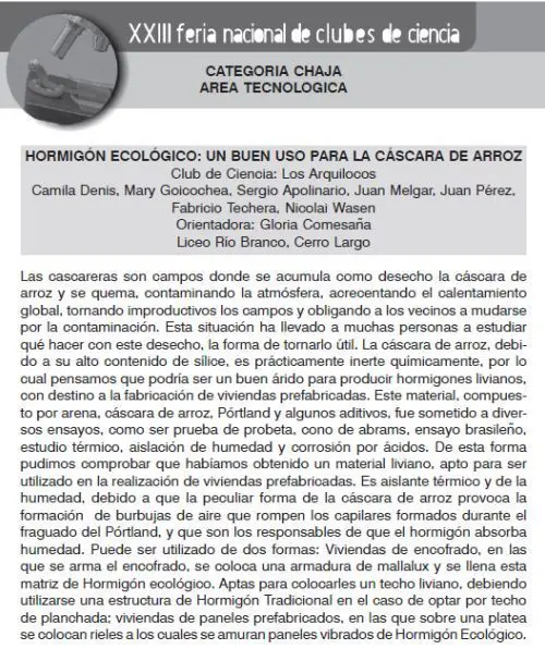 Hormigón ecologico en la Feria Nacional de Clubes de Ciencia