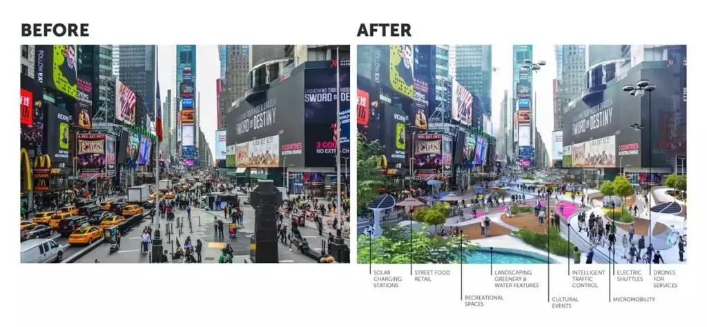 El Times Square: Antes (izquierda) y Después (derecha)
