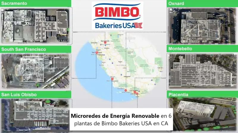 Microredes de Energía Renovable en 6 plantas de Bimbo en California